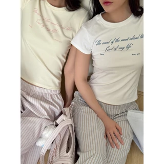 AceyAceyเบบี้ทีคอกลมตัวอักษร (baby tee)