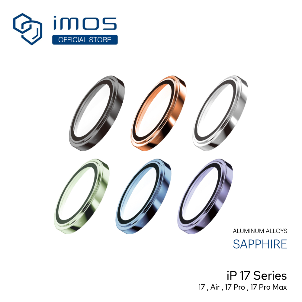 IMOS ฟิล์มกระจกเลนส์กล้อง Sapphire Len Protector Aluminum Frame ใช้สำหรับ iPhone 17 Series แหวนกันรอยเลนส์กล้อง