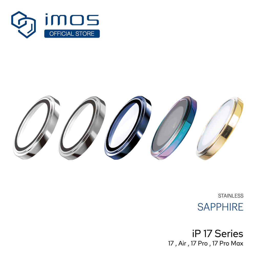 IMOS ฟิล์มกระจกเลนส์กล้อง Sapphire Len Protector Stainless ใช้สำหรับ iPhone 17 Series แหวนกันรอยเลนส์กล้อง