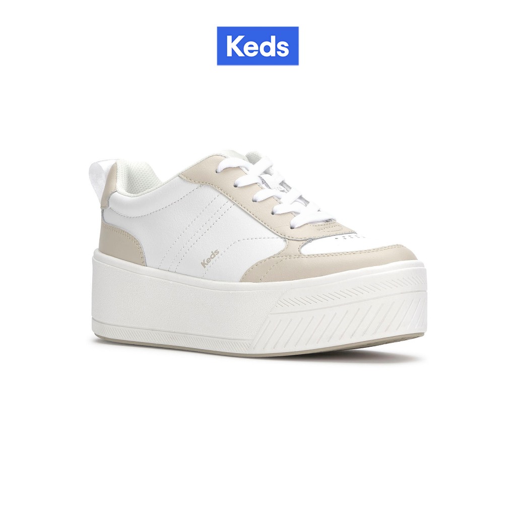 KEDS รองเท้าผ้าใบมีส้น รุ่น SKYLER II LEATHER สีขาว/ สีเบจ ( KW-SKYII-6-110 )