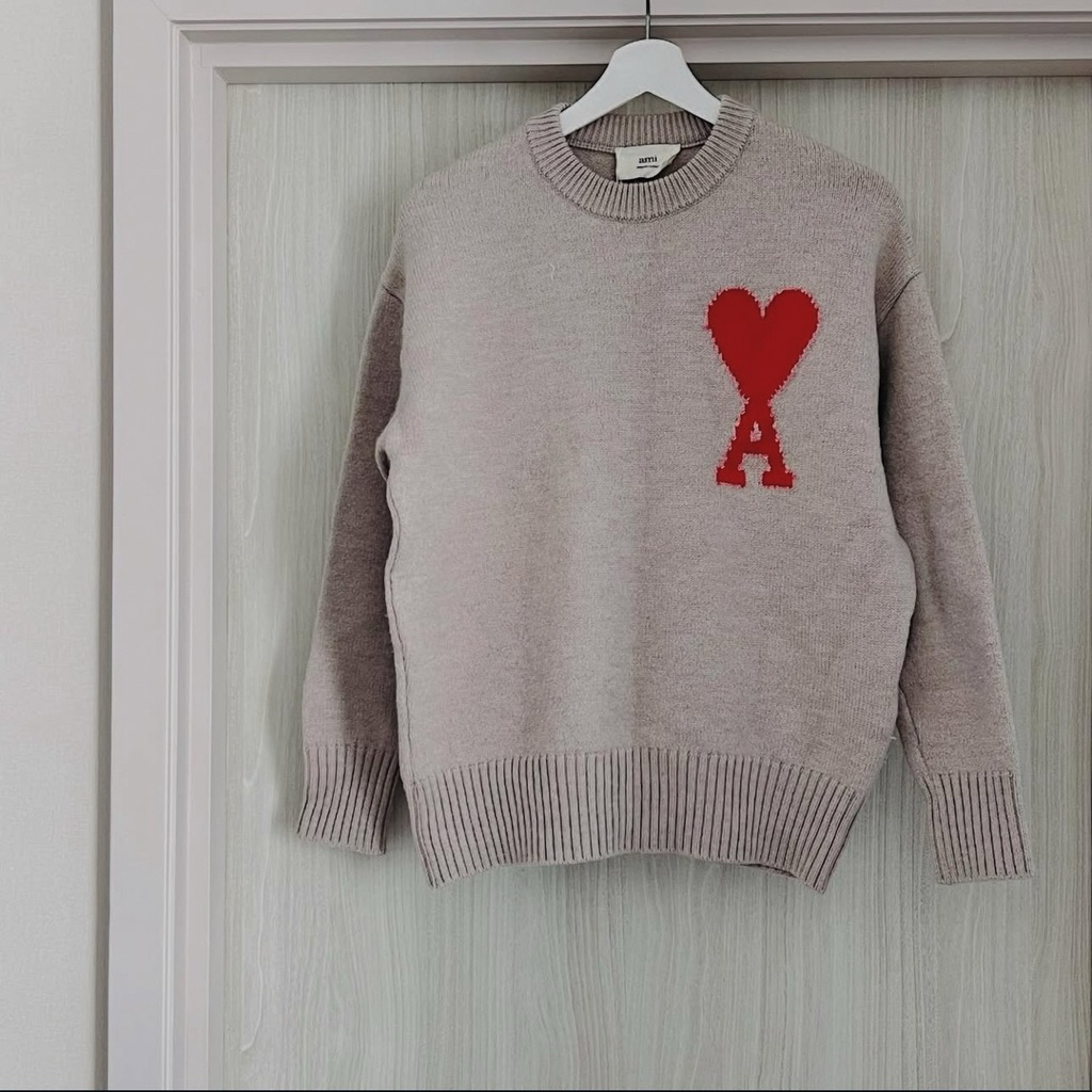 AMI Beige Virgin Wool Ami de Cœur Sweater