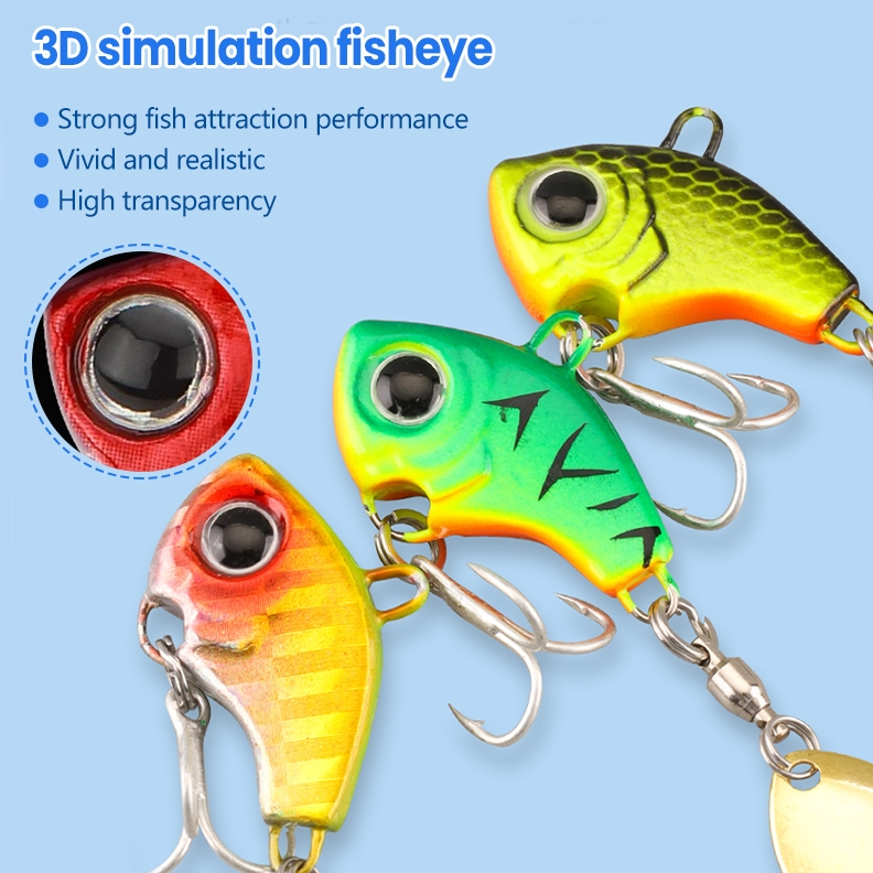 เหยื่อตกปลาโลหะ VIB 5 กรัม หมุนได้ 3D เหยื่อตกปลาประดิษฐ์ สีสันสดใส