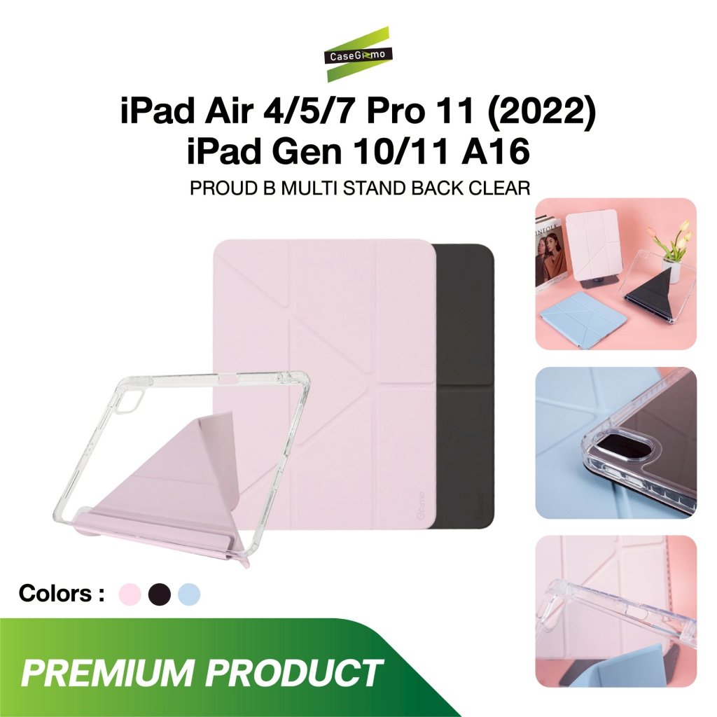 Gizmo รุ่น Air 4/5/6/7 / Pro11 /Gen10/11 (A16) เคสฝาพับหลังใส มีช่องใส่ปากกา เคส สีชมพู ฟ้า ดำ Proud