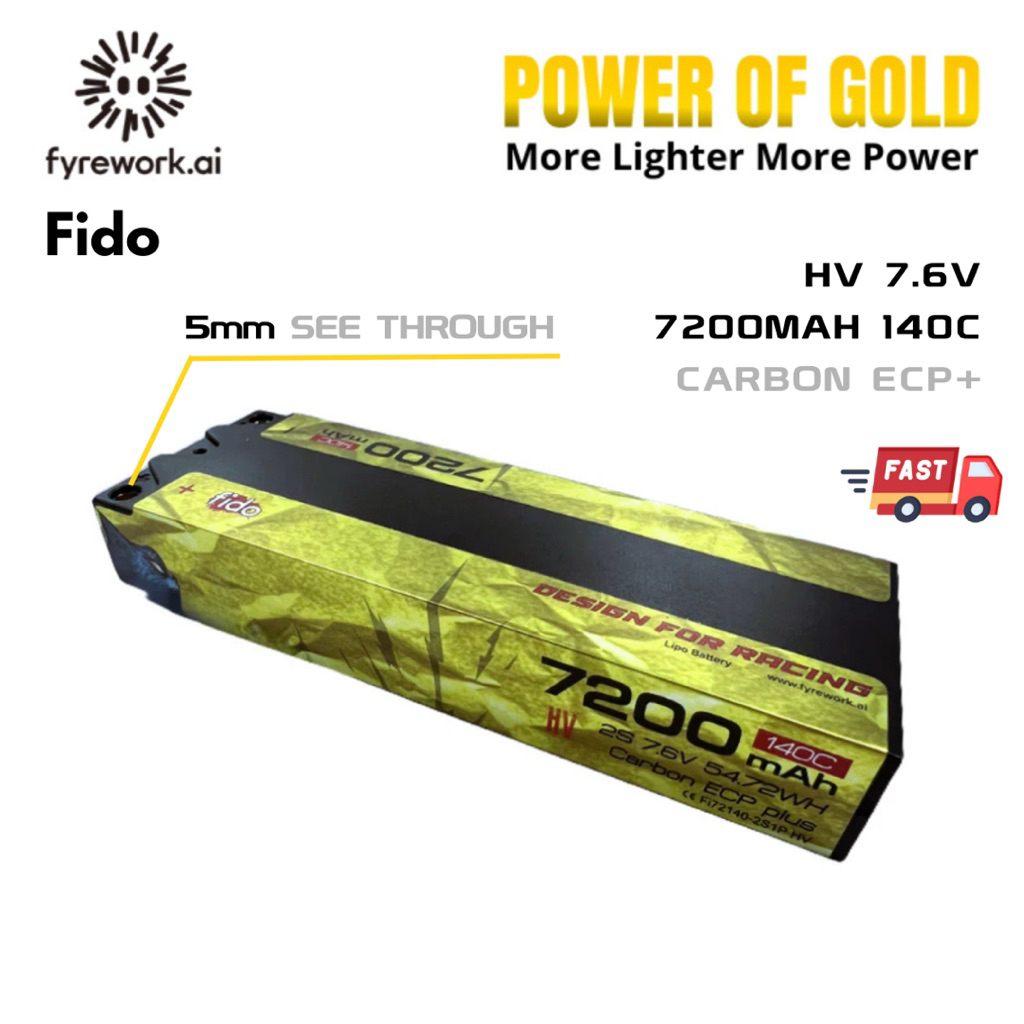 ⭐️Fido 2S 7.6V 7200mAh 140C HV ULCG Gold [Carbon ECP+] 5mm plug⭐️