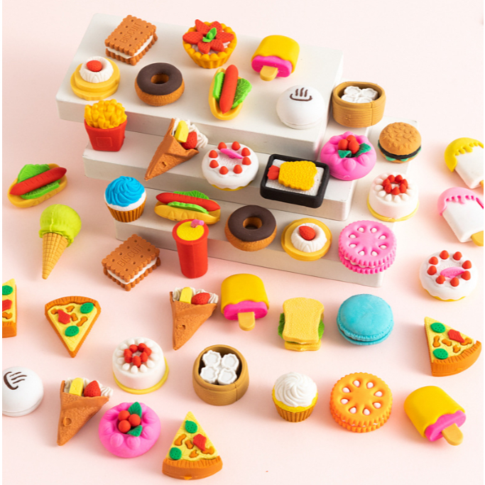 ยางลบรูปทรงอาหารพร้อมส่งในไทย ยางลบดินสอลายอาหาร 3D ถอดออกได้ หลากหลายสีสัน สร้างสรรค์ ใช้งานได้จริง