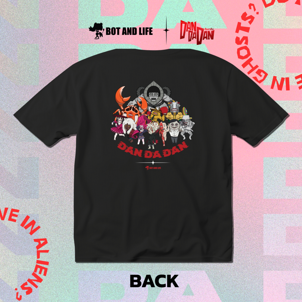 เสื้ออนิเมะ ดันดาดัน ลิขสิทธิ์แท้ Bot and Life x DAN DA DAN T-shirt All Chibi Black