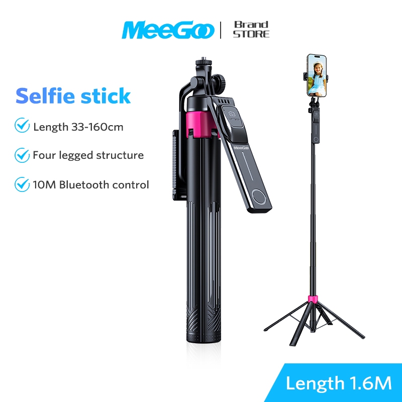 MEEGOO ไม้เซลฟี่ 2-in-1 รีโมทคอนโทรลในตัว สามารถใช้งานร่วมกับไฟเติม/หัวแพนและอุปกรณ์อื่นๆ พับได้