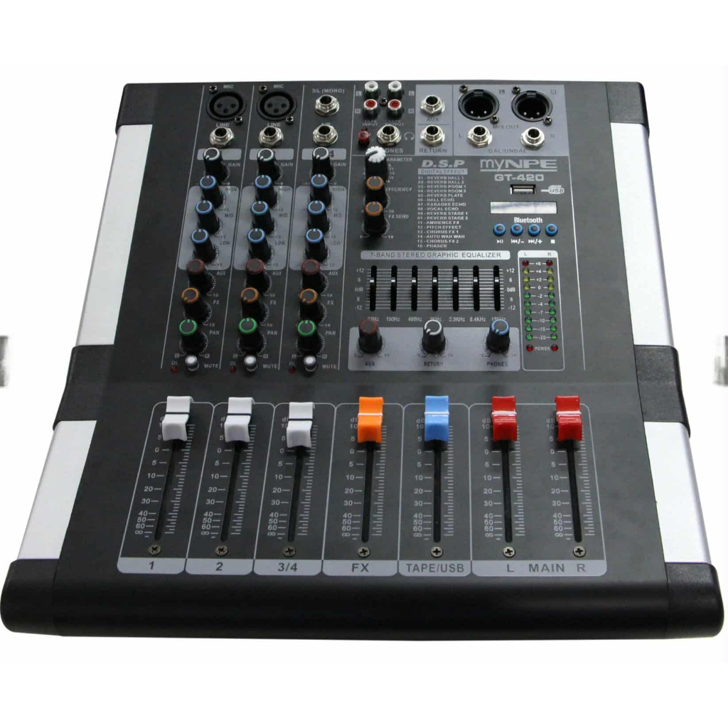 เพาเวอร์มิก มิกซ์ มิกเซอร์ เครื่องเสียง GT 420 MYNPE GT-420 POWERMIX USB บลูทูธ 100วัตตx2