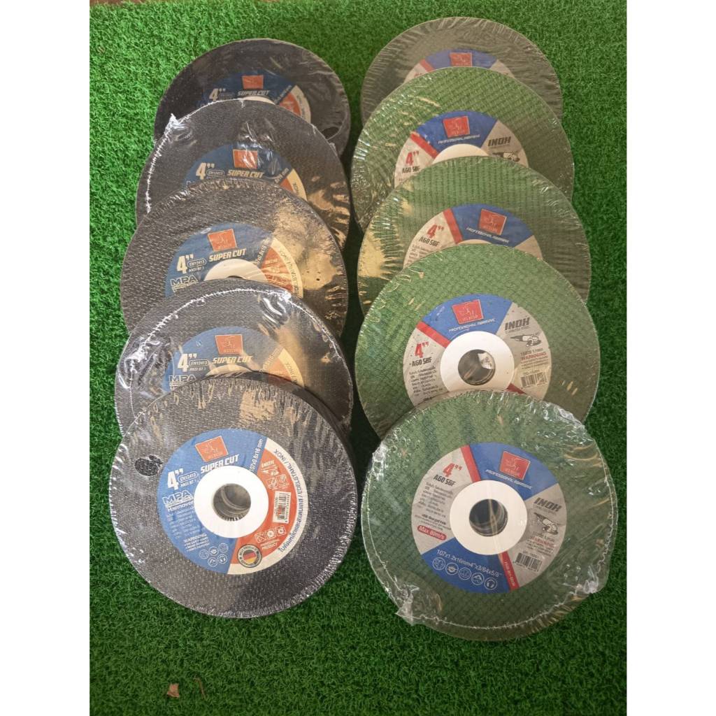 ใบตัดสแตนเลส เหล็ก บาง 0.8มิล ขนาด 4นิ้ว ใย2ชั้น ตราแรด(แพ็คละ10ใบ)