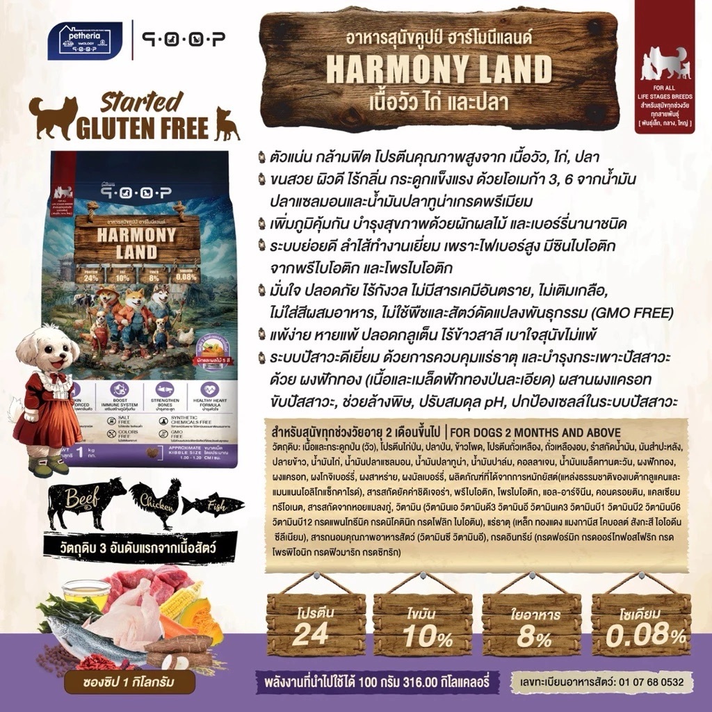 QOOP Dog อาหารเม็ดสุนัขคูปป์ กลูเตนฟรี สำหรับสุนัขทุกช่วงวัย ทุกสายพันธ์ ขนาด 1 กิโลกรัม - รูปที่ 3