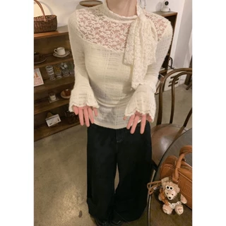 [Sheing office]🌟พร้อมส่ง🌟เสื้อแขนยาวผู้หญิงแต่งลูกไม้และเสื้อยืดเข้ารูป