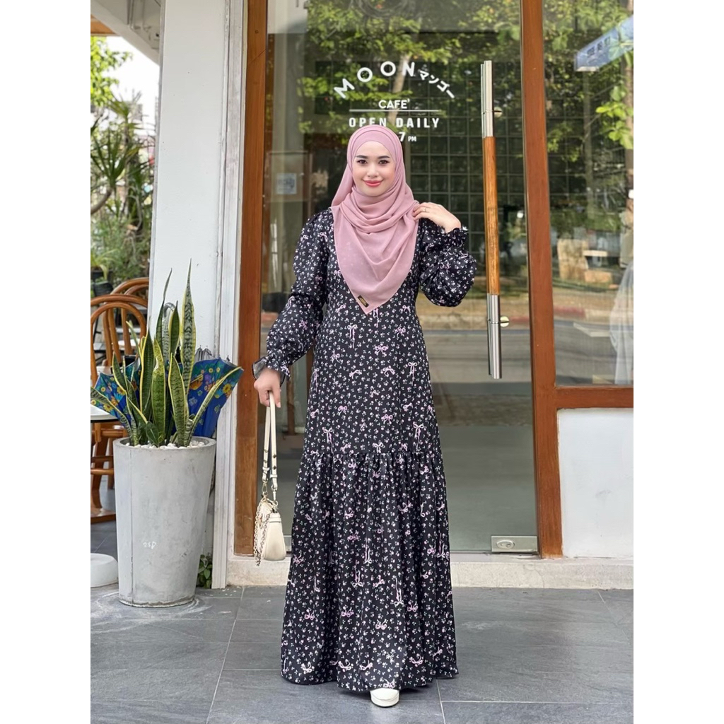 Dress รูดเข่างานผ้าไหมอีตาลี่พิมพ์ลาย