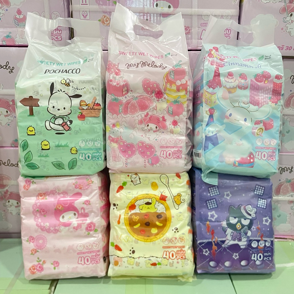 ทิชชูเปียกลายซานริโอ้ 40แผ่น(ยกหิ้ว5ห่อ) ลิขสิทธิ์แท้