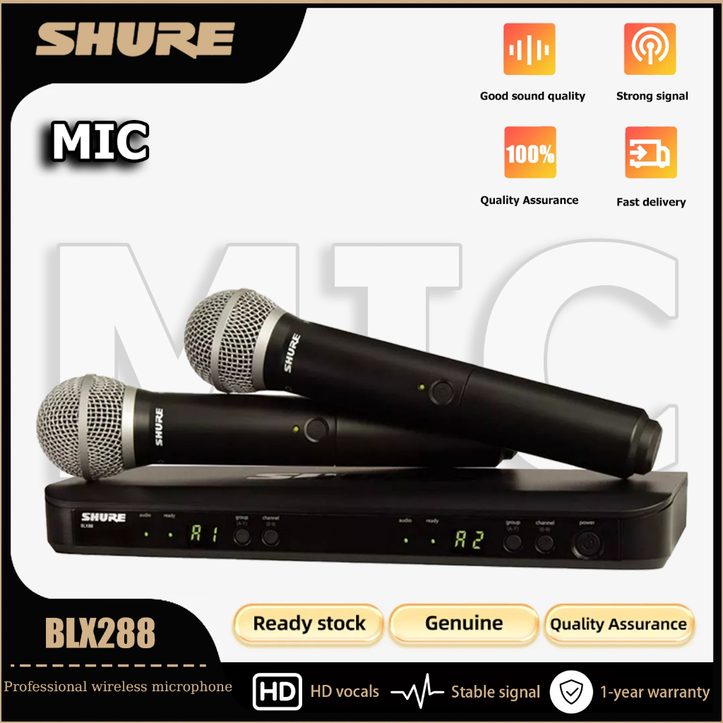 ระบบไมโครโฟนไร้สาย UHF Shure BLX288/PG58/SM 58/BETA58A เหมาะสำหรับโบสถ์ คาราโอเกะ