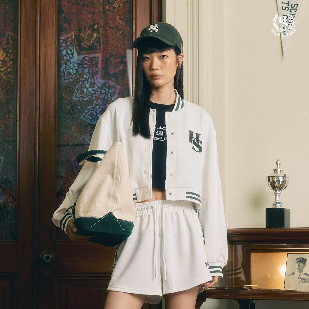 Highschool Preppy Collection 2025 Comfy Neoprene Crop Varsity Jacket เสื้อคลุมนักศึกษาครอป คอมฟีนีโอพรีน - OTG21543