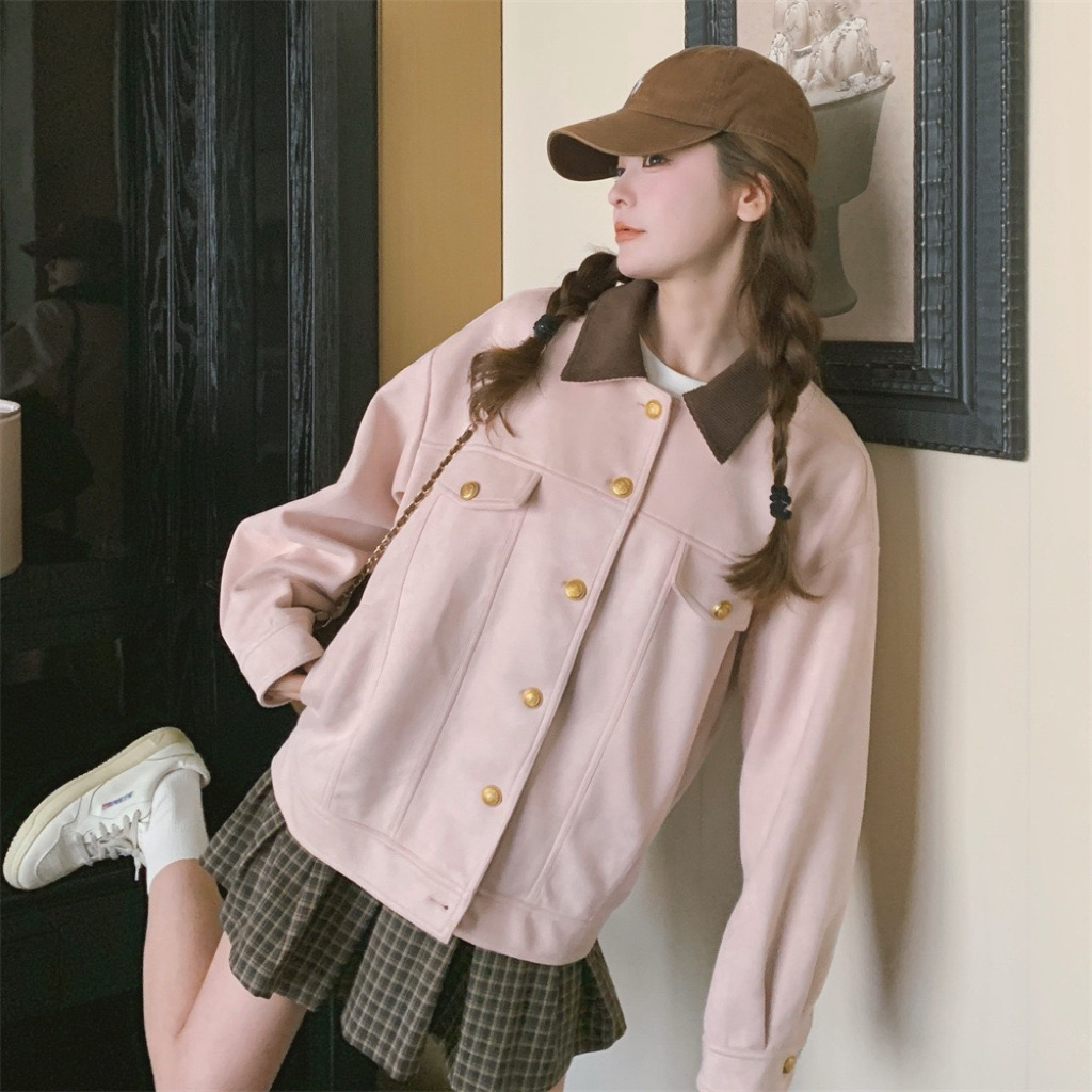 Jk แจ็คเก็ตสีชมพู สไตล์เกาหลี พร้อมส่ง