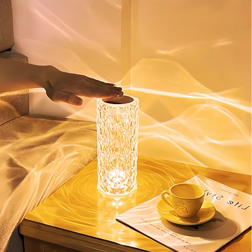 โคมไฟLED โคมไฟคริสตัล Rose Lamp เปลี่ยนได้16สี ควบคุมด้วยรีโมท และระบบสัมผัส  โคมไฟตั้งโต๊ะ