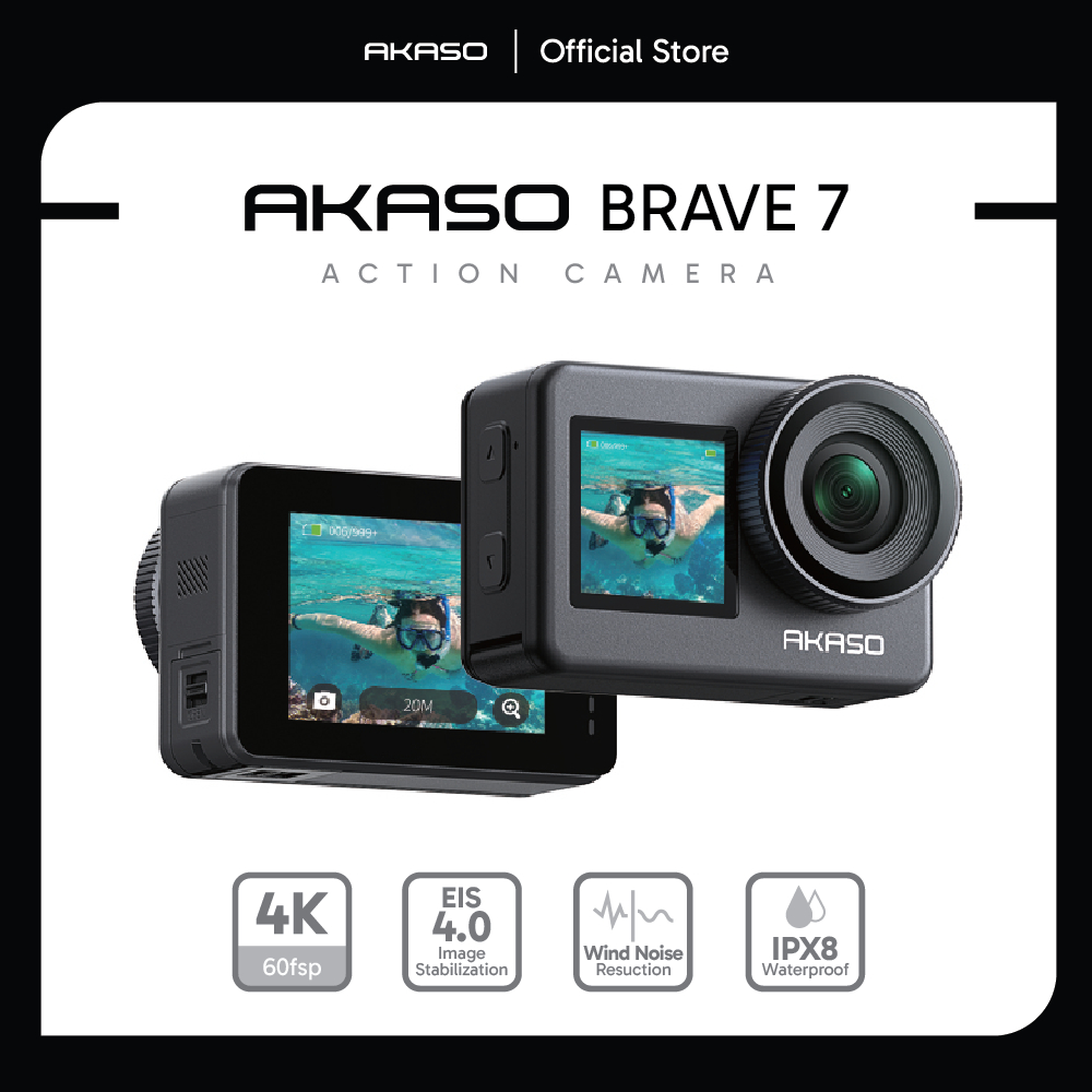 AKASO BRAVE 7 | กล้อง Action Camera รุ่นยอดนิยมแบบ 2 หน้าจอ | รับประกันสินค้า 1 ปี