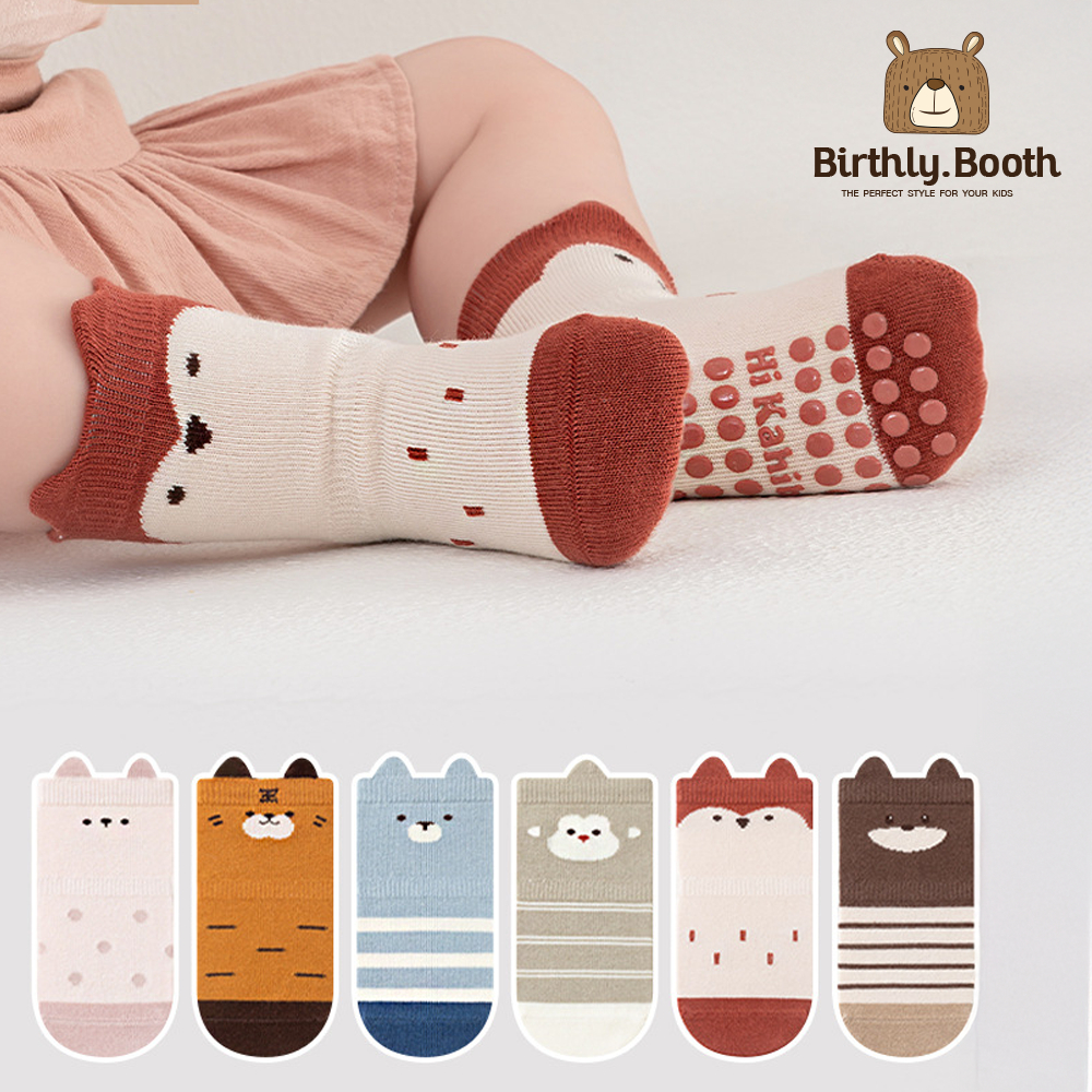 ถุงเท้าเด็กอ่อน 0-6 เดือน ลาย Animal [พร้อมส่ง] ถุงเท้าเด็กแรกเกิด มีกันลื่น