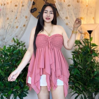 เสื้อสาวอวบ**ร้านแม่เพ็ญ อก20-48ยาว27 ทรงเกาะอก ผ้าชีฟองชายพริ้วๆ**รุ่น แป้งโก๊ะ**