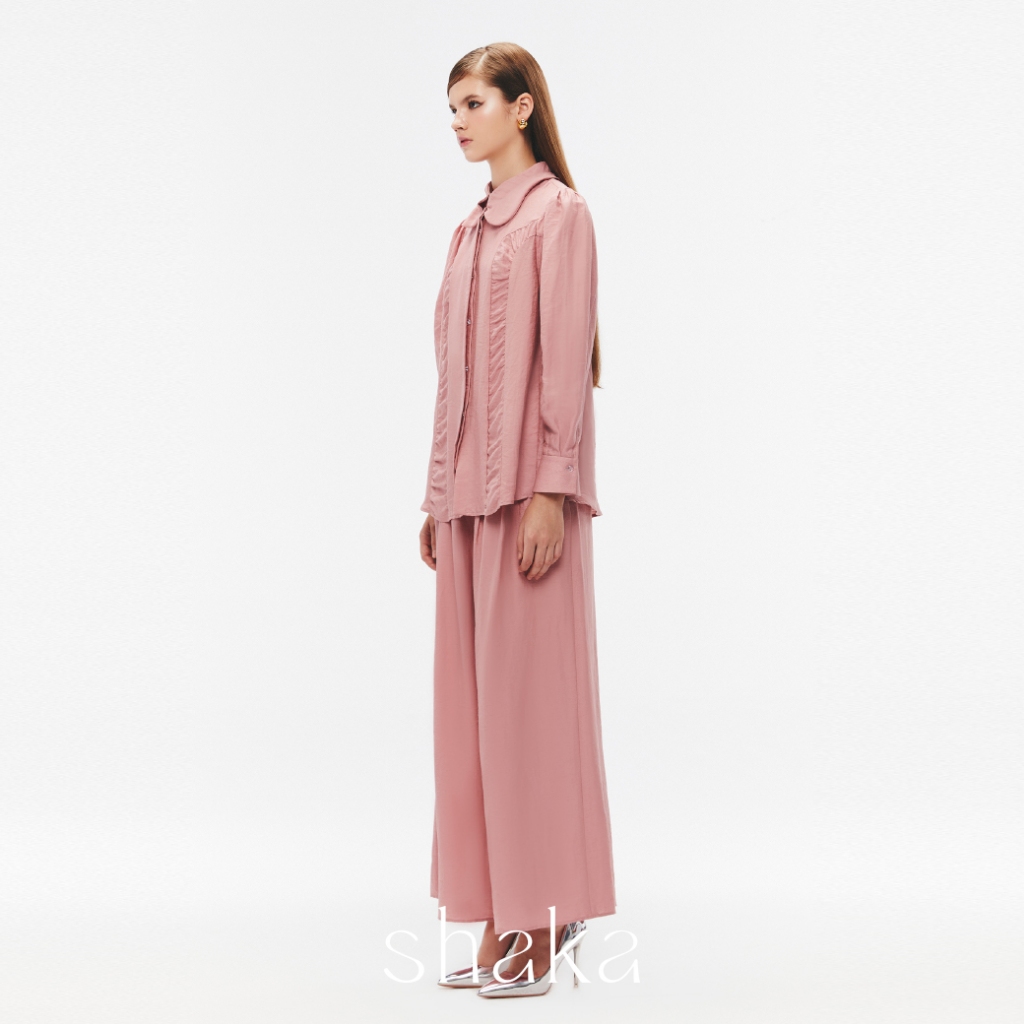SS25 Shaka Bloom Pants กางเกงขายาว ทรงปลายขากว้าง ด้านหน้าจับจีบซ้อนกันสามจีบ (PINK) PN-8250119 — صورة 4