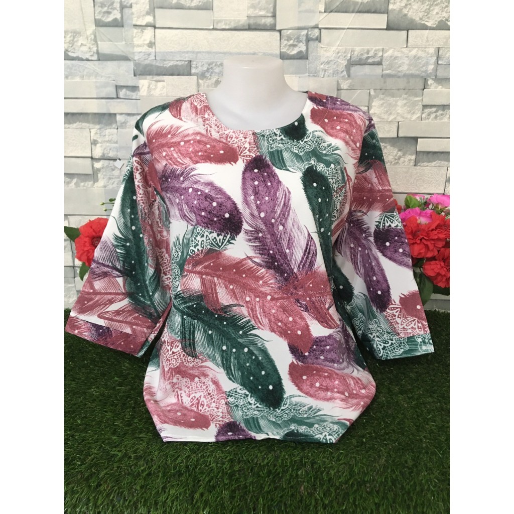 เสื้อลายดอกผ้าใหมอิตาลี รุ่นฮิตสำหรับคุณแม่และสาวไซส์ใหญ่ ใส่สบาย