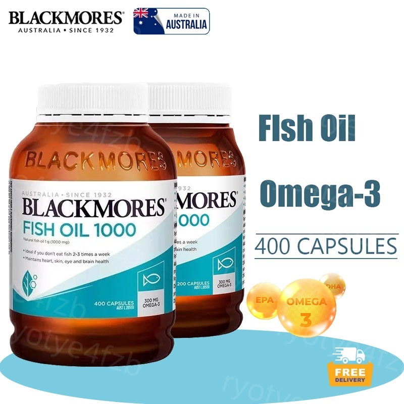 Blackmores Fish Oil น้ำมันปลา 1000 mg 400 cap【EXP.2027】แบล็คมอร์ส โอเมก้า3 จากออสเตรเลีย Mini 400s