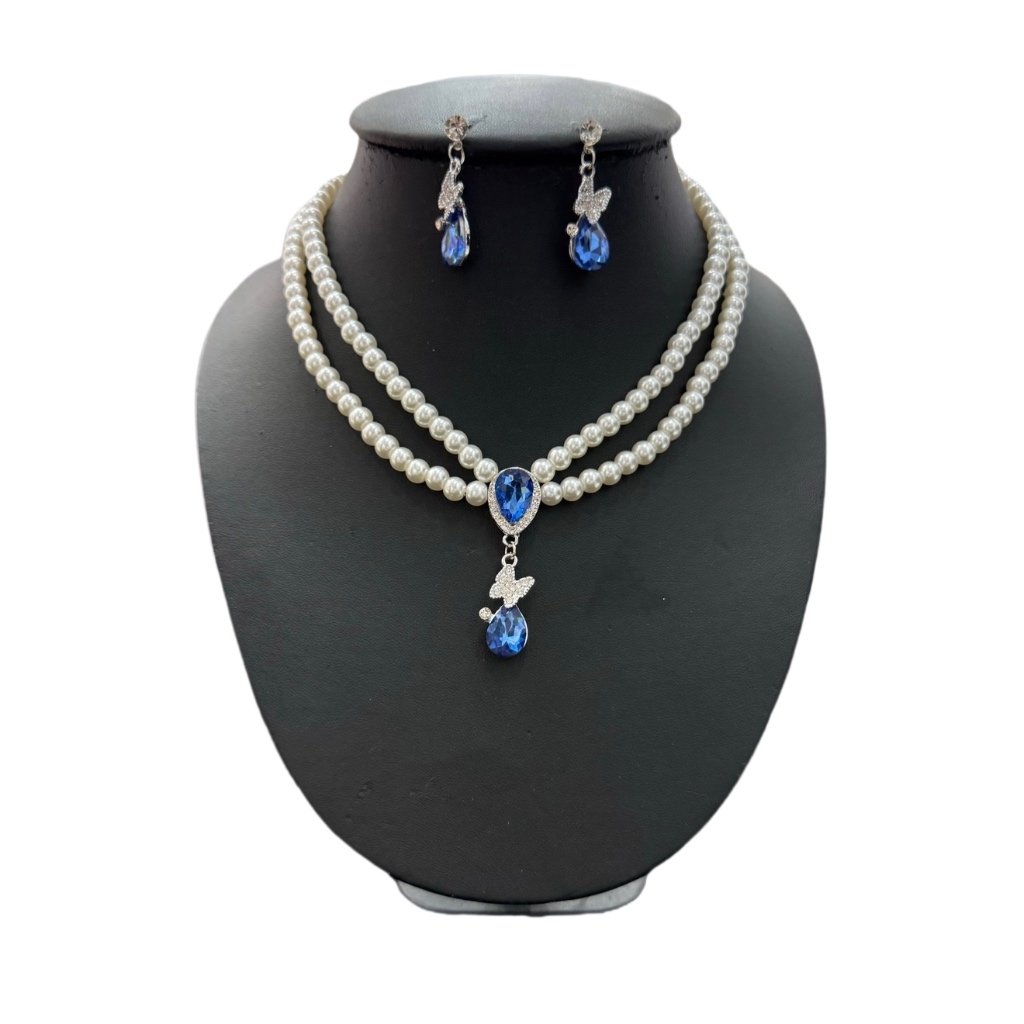 Accessories สร้อยคอไข่มุก เครื่องประดับชุดไทย พร้อมต่างหู สีเงิน