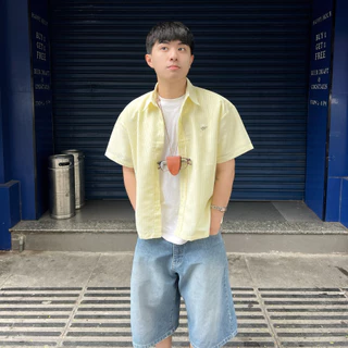 Karants เสื้อเชิ้ต Cropped Boxy, ผ้า Oxford, ตกแต่งด้วยขอบโลหะเรียบ, สำหรับผู้ชายและผู้หญิง Unisex - KR264