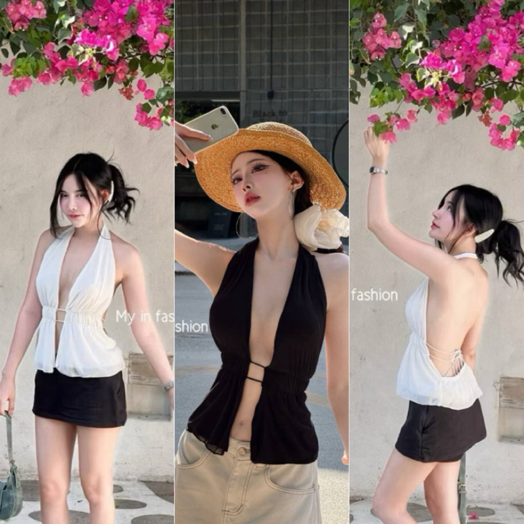 💕ShopBypuy💕เสื้อแหวกหน้าคล้องคอผ่าหน้าโชว์หลังเซ็กซี่ๆ🔥