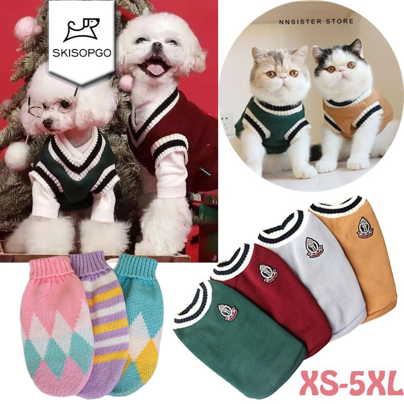 SKISOPGO เสื้อสเวตเตอร์ แขนกุด คอวี พิมพ์ลาย ให้ความอบอุ่น สำหรับสัตว์เลี้ยง สุน