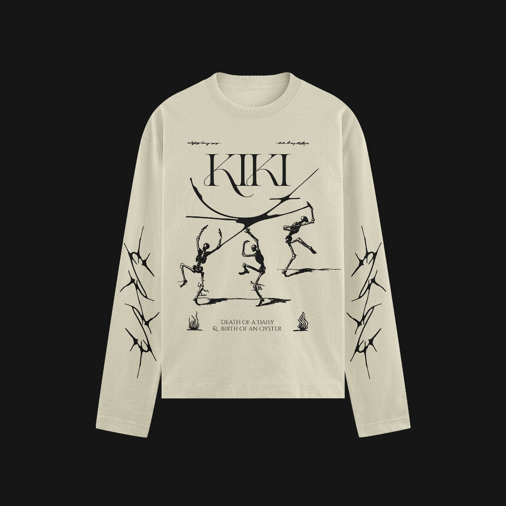 เสื้อวง KIKI ลาย DEATH OF A DAISY & BIRTH OF AN OYSTER (ปี 2025) - เสื้อสีครีม Oversized แขนยาว