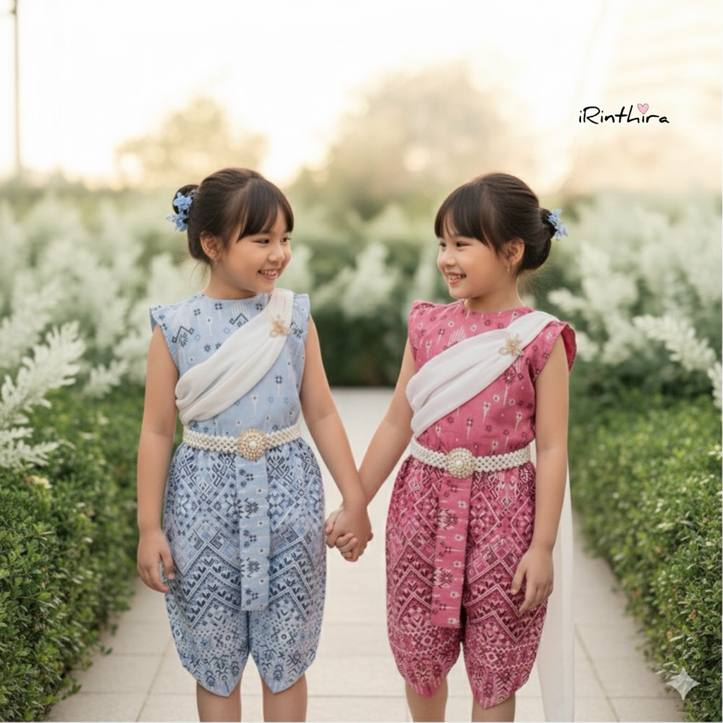 ชุดไทยสไบเด็ก งานผ้าฝ้าย ตกแต่งสไบสีขาว น่ารัก ออร่าจับ ใส่แล้วดูงดงามแบบไทยๆ