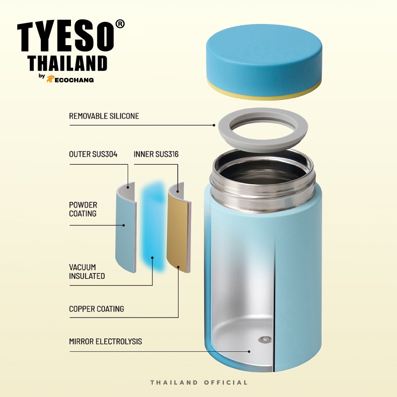 TYESO Food Jar ขวดสแตนเลส 316 ขนาด 200/260/300 ml เก็บอุณหภูมิได้ สำหรับใส่น้ำ/อาหาร ราคา ถูกที่สุด ดีลบีเคเค แกลเลอรีภาพที่ 3
