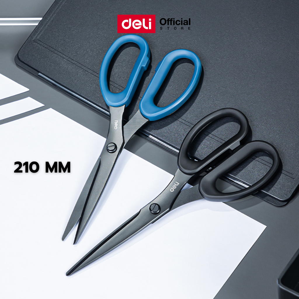 Deli กรรไกรสแตนเลส เคลือบดำกันสนิม กรรไกรอเนกประสงค์ ตัดกระดาษ ขนาด 210mm Scissor จำหน่าย 1 เล่ม