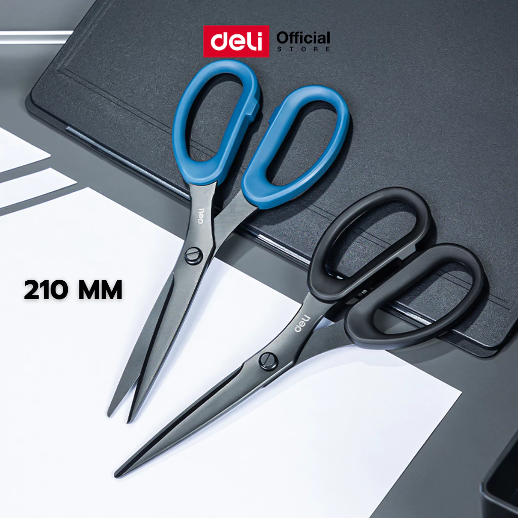 Deli กรรไกรสแตนเลส เคลือบดำกันสนิม กรรไกรอเนกประสงค์ ตัดกระดาษ ขนาด 210mm Scissor จำหน่าย 1 เล่ม