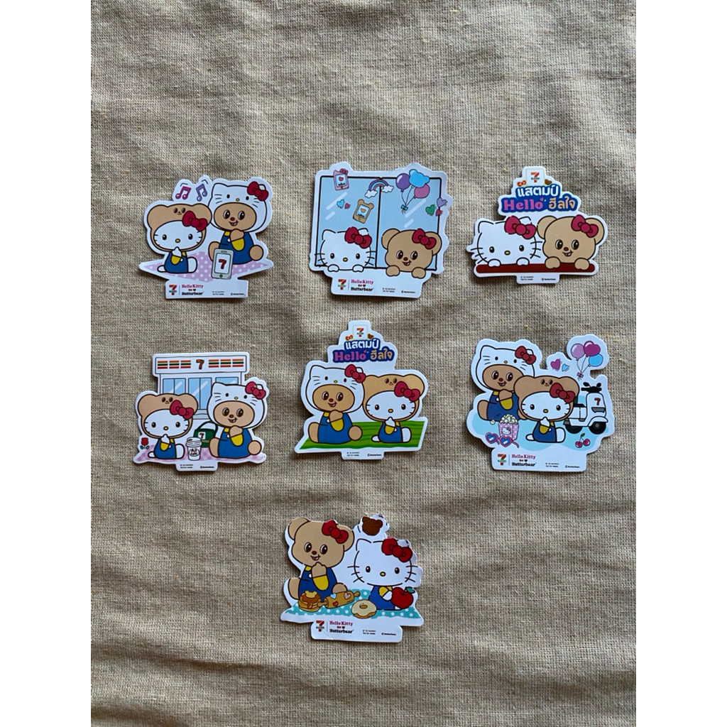 สติ๊กเกอร์ 7-11 hello Kitty x butterbear ตามภาพ หมีเนย x เฮโล คิตตี้
