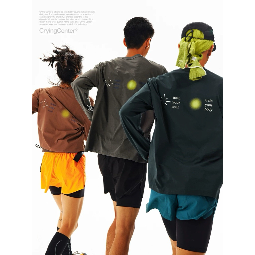 CryingCenter เสื้อยืดคอกลมแขนยาวสำหรับออกกำลังกาย Running Sports " Train Your Soul & Body" Long Sleeve (UPF50+)