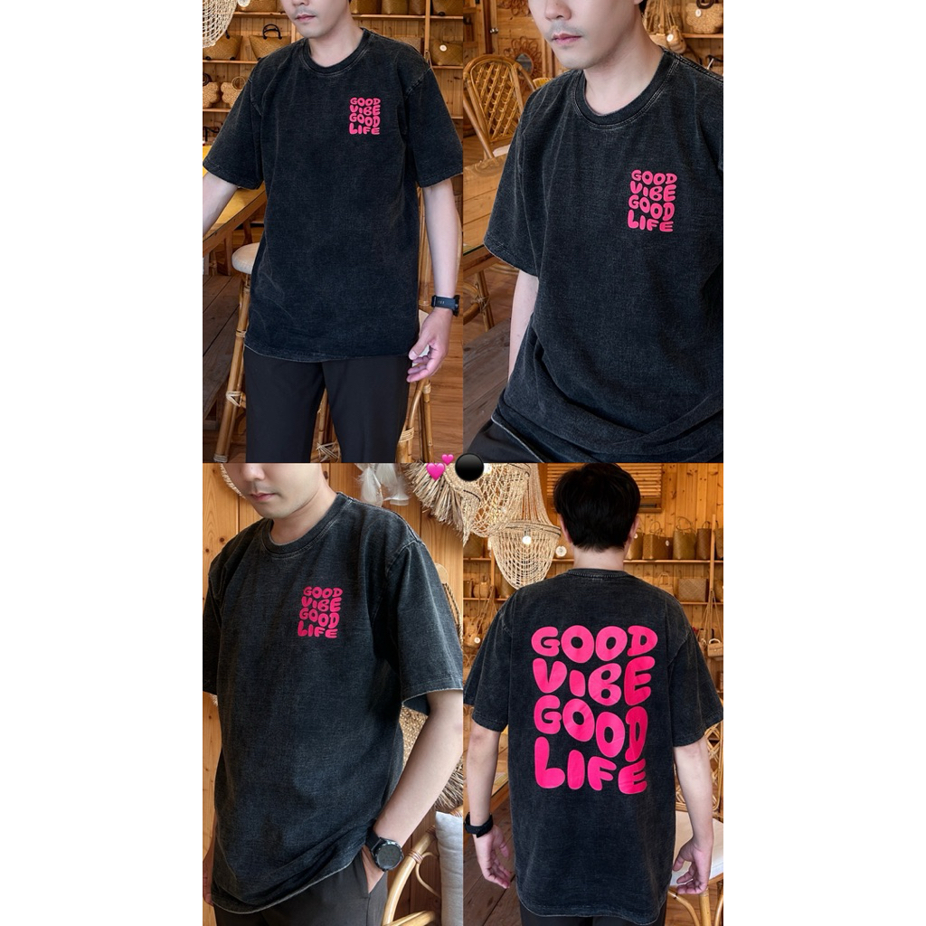 เสื้อยืดโอเวอร์ไซส์ลายGood vibe ผ้าฟอกเกรดพรีเมี่ยม - รูปที่ 2