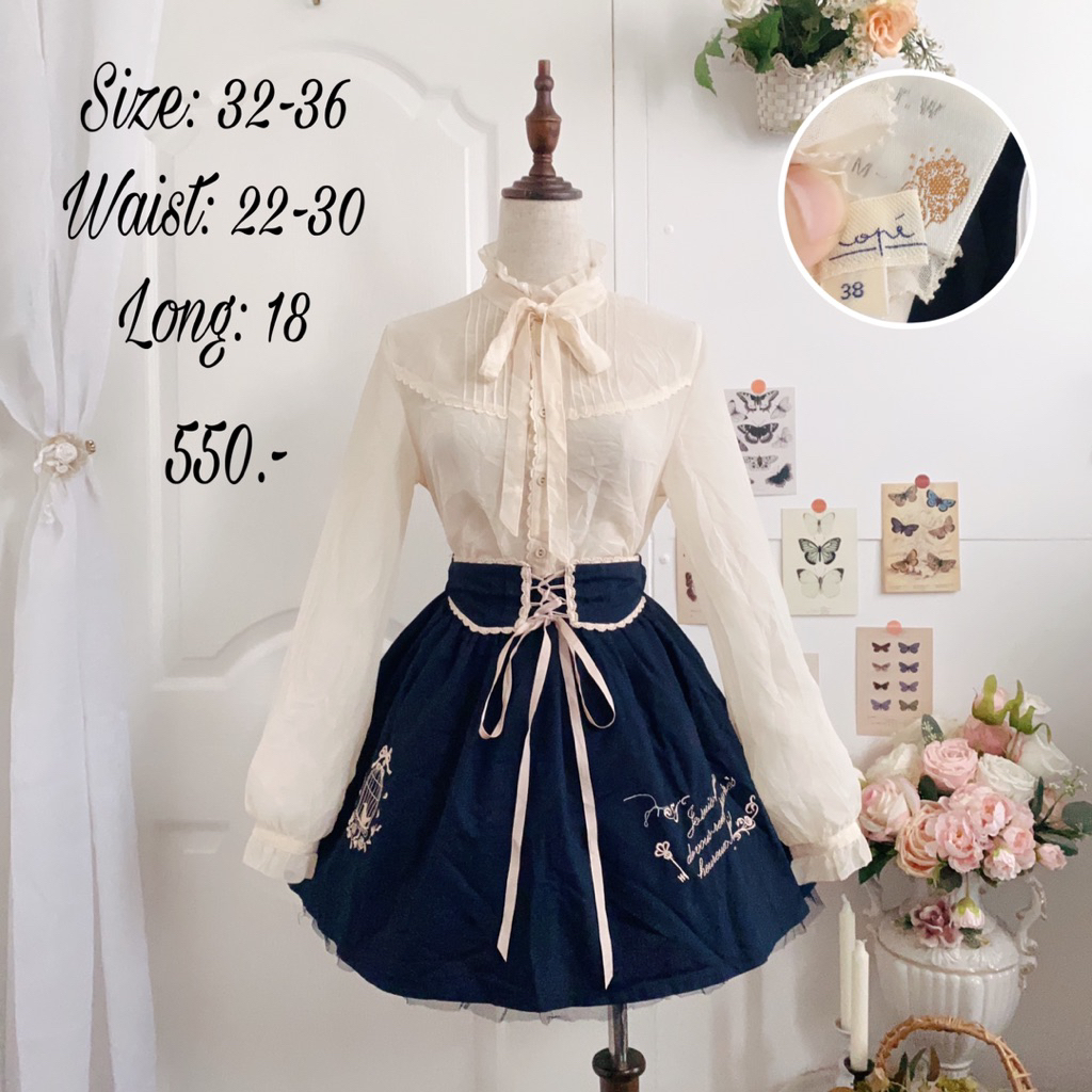 เซ็ตเสื้อคอช่อ + กระโปรง #arw สานเชือกคอร์เซตปรับได้ งานปักค่ะ ของจริงสวยมาก