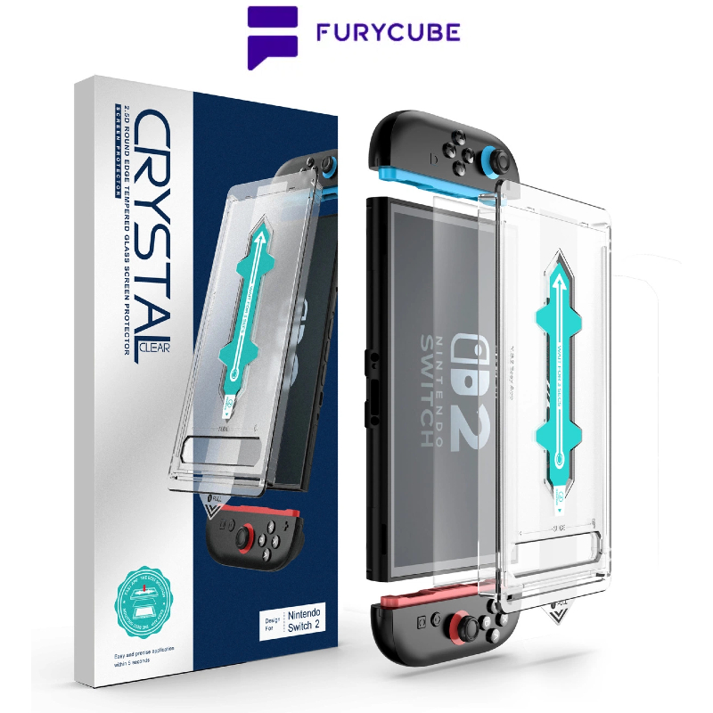 Furycube Switch2 แก้วนิรภัย Ninetendo ติดตั้งง่ายตัวป้องกันหน้าจอ 2.5D อัพเกรด การกำจัดฝุ่น