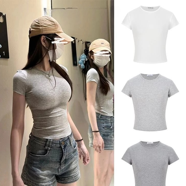 เสื้อยืด แฟชั่นผู้หญิง ทรงเข้ารูป แขนสั้น ผ้าใส่สบาย สุดฮิตอินเทรนด์ เสื้อยืดคอเต่าสีพื้น เต็มตัว B158