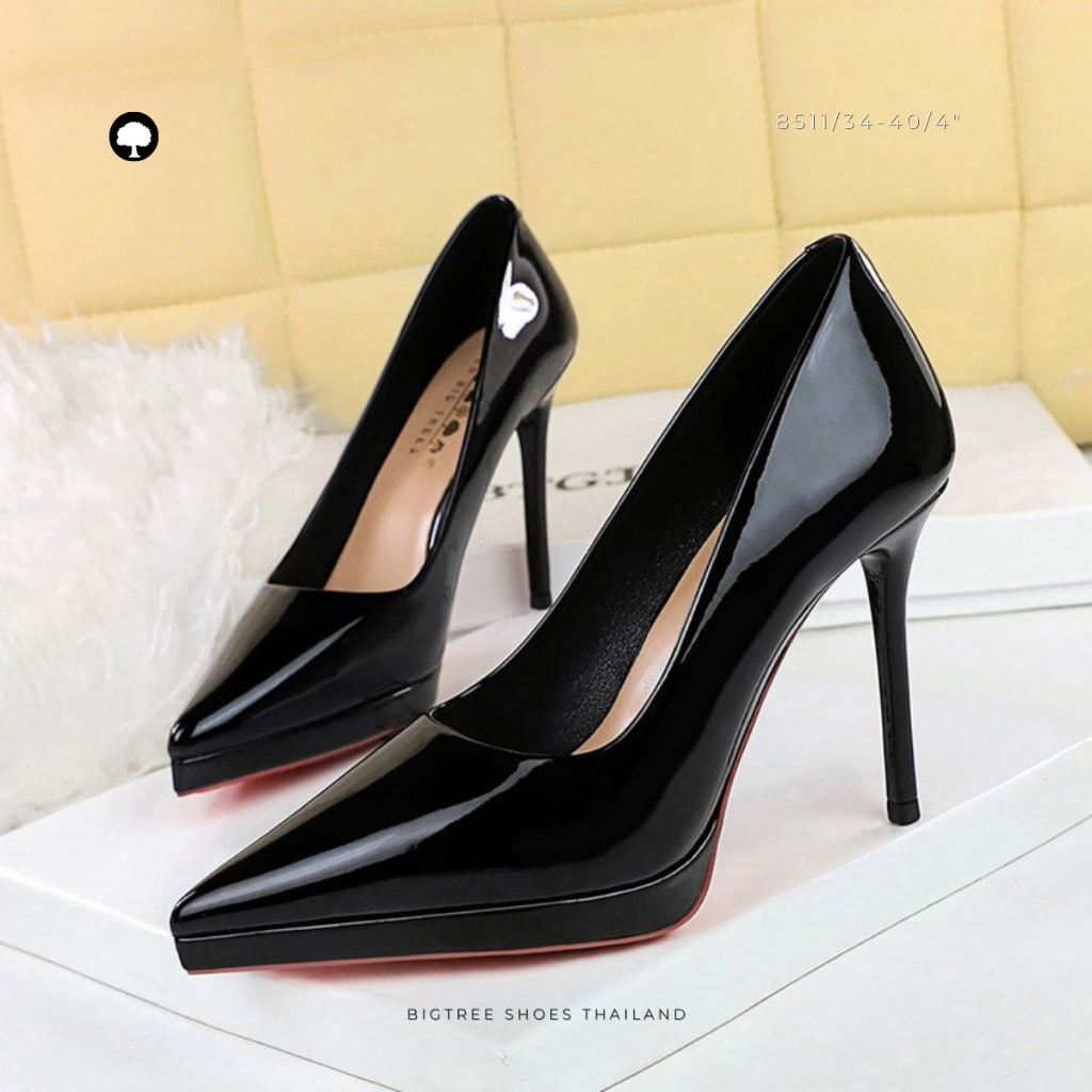 รองเท้าส้นสูงหัวแหลม 4 นิ้ว(10cm) รุ่นเรียบหรูพื้นแดง | รหัส 8511 ไซส์34-40