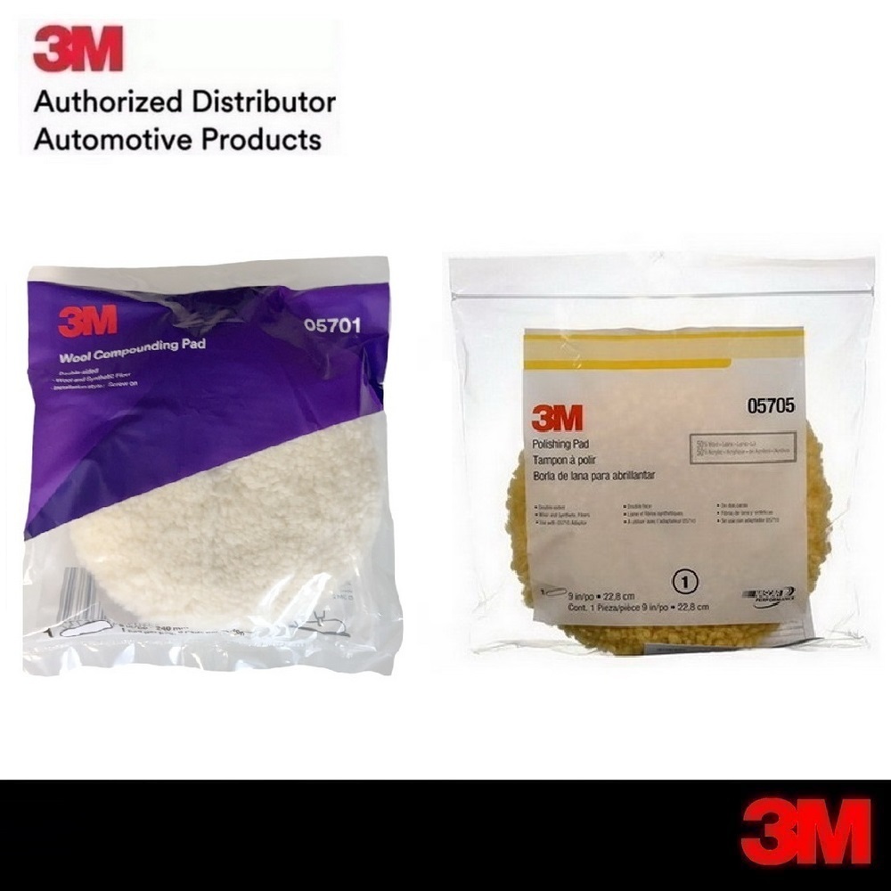 3M ลูกขัดขนแกะสีขาว+เหลืองขัดเงา แบบ 2หน้า 05701 & 05705 Superbuff Polishing Pad