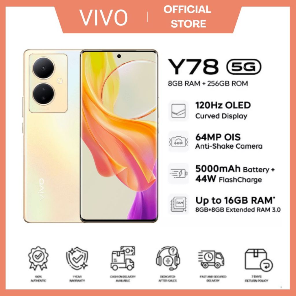 vivo Y78 5G | 8GB+256GB | Snapdragon 695 | กล้อง 64MP OIS | จอสวย AMOLED 120Hz | 5000mAh +ชาร์จไว44W