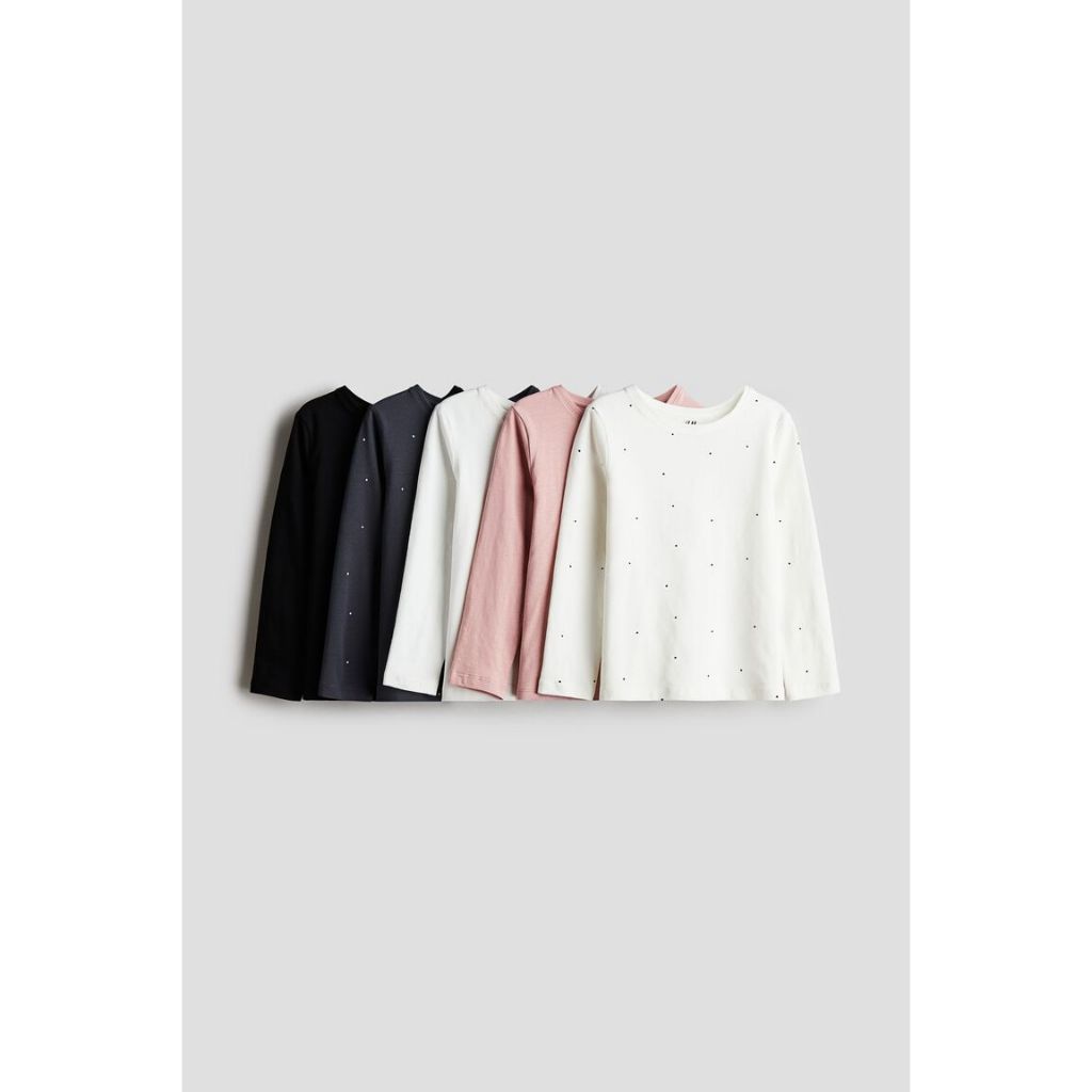 H&M เสื้อผ้ายืด ผ้าคอตตอล แพ็ก 5 ตัว ของใหม่ แท้ พร้อมส่ง