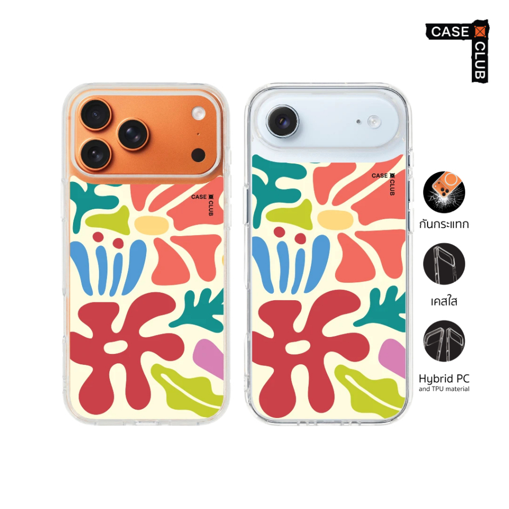 CaseClub เคสไอโฟน เคสโทรศัพท์ เคสใส ลาย Abstract Flower ดอกไม้มินิมอล สำหรับ i17 Pro Max/i17 Pro/i Air/i17