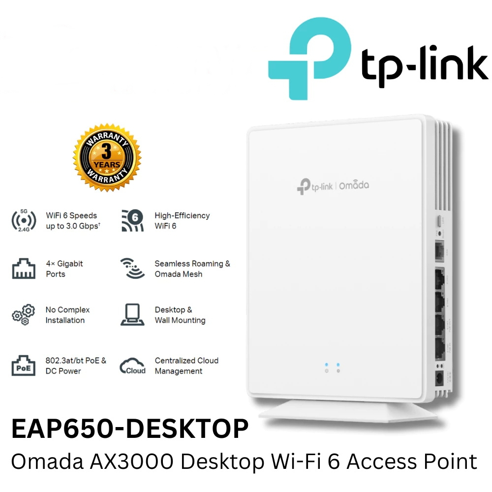 TP-LINK (EAP650-Desktop) Omada AX3000 Desktop Wi-Fi 6 Access Point