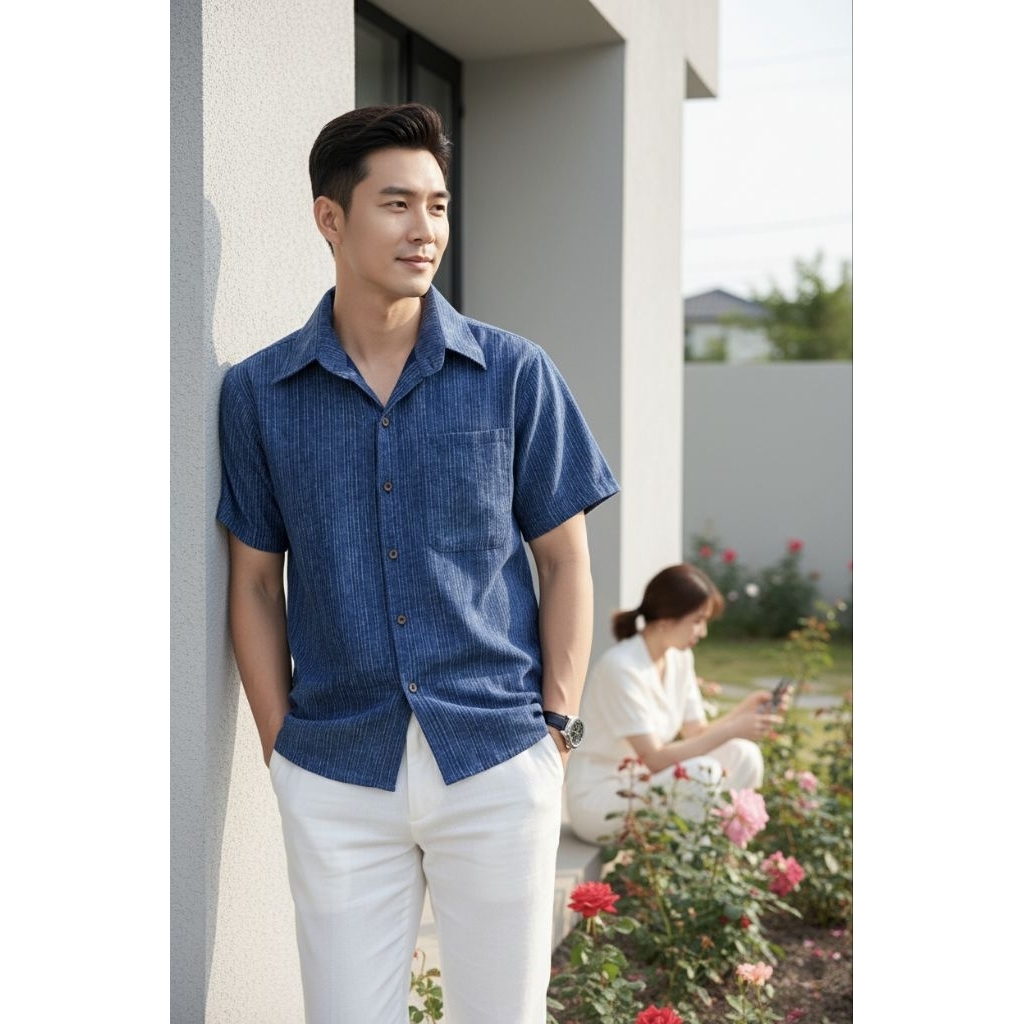 เสื้อพื้นเมืองผู้ชายคอเชิ้ต หม้อฮ่อมสโตน - รูปที่ 4