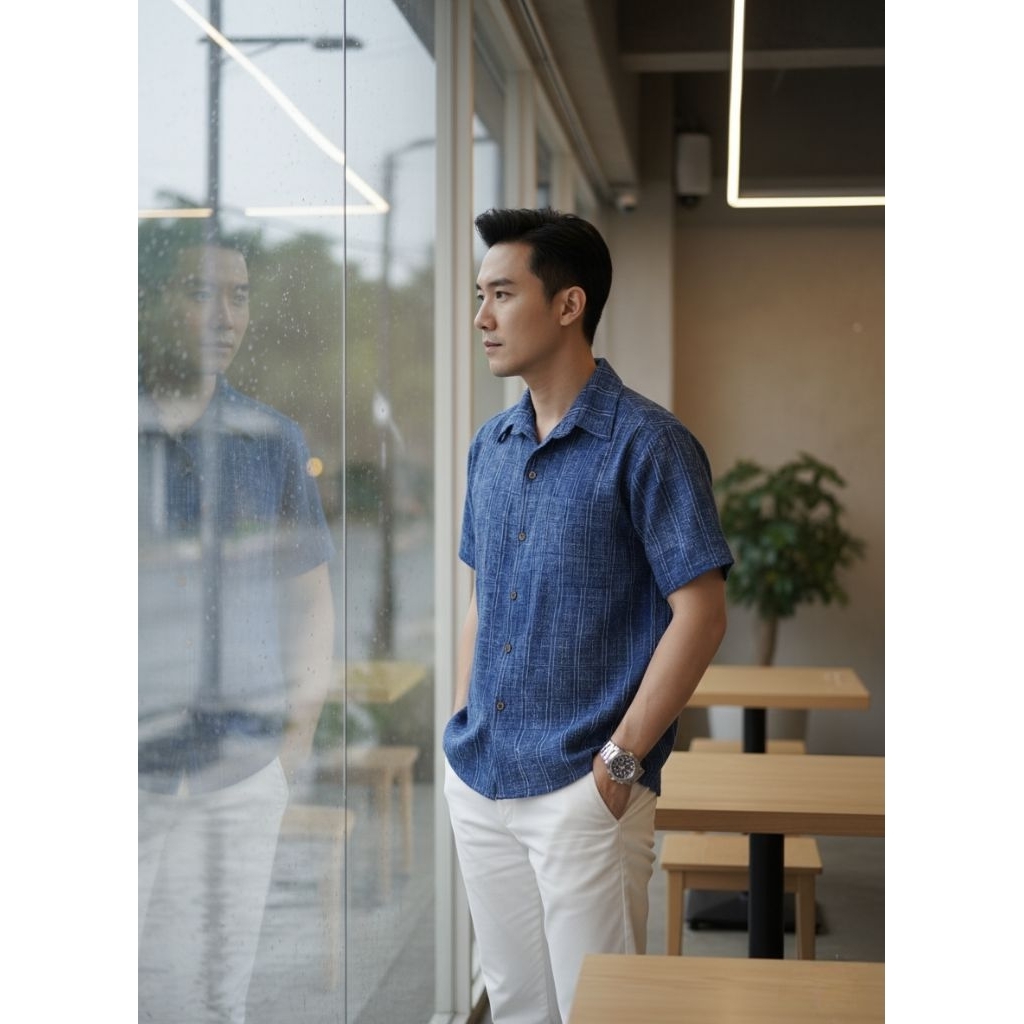 เสื้อพื้นเมืองผู้ชายคอเชิ้ต หม้อฮ่อมสโตน - รูปที่ 7